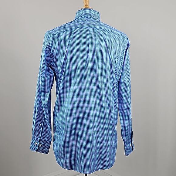 Peter Millar Blue Checker Plaid Long-Sleeve Button-Up Shirt Men's Medium - Picture 8 of 12